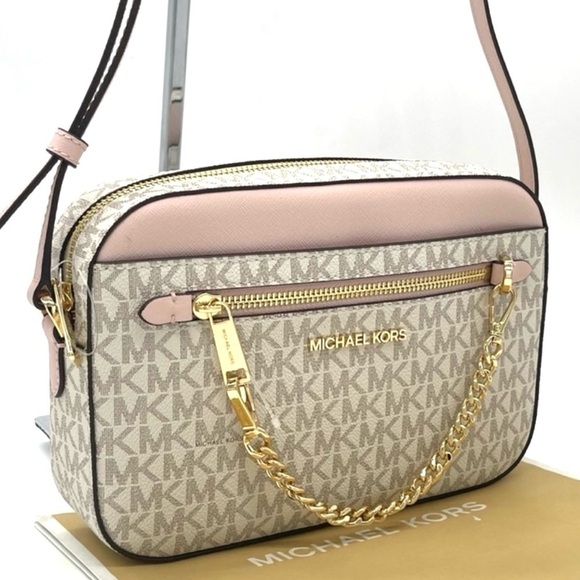 Michael Kors EW Zip Chain Xbody Bag Vanilla/ Light Pink - Picture 1 of 14